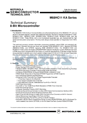 MC68L11KA2FN1 datasheet - 8-Bit microcontroller (M68HC11 CPU), 32 Kbytes custom ROM, 1 MHz, extended voltage (3.0 Vdc to 5.5 Vdc)