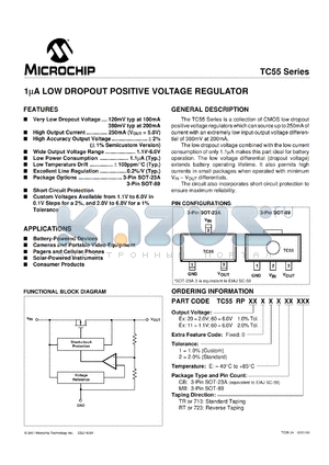 TC55RP6001EMBTR datasheet - 1uA low dropout positive voltage regulator (output voltage: 6V, tolerance 1%) for battery-powered devices, cameras and portable video equipment and etc.