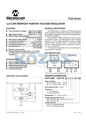 TC55RP6002EMBRT datasheet - 1uA low dropout positive voltage regulator (output voltage: 6V, tolerance 2%) for battery-powered devices, cameras and portable video equipment and etc.