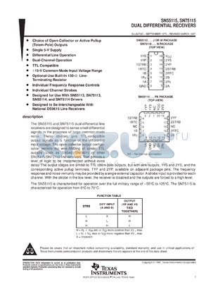 SN55115N datasheet - Dual differential receiver