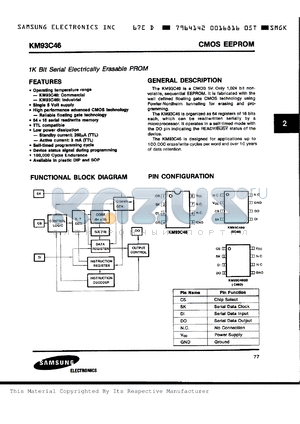 KM93C46G datasheet - 1024-bits serial electrically erasable PROM