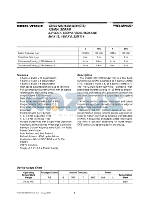 V54C3128404VALS7 datasheet - 128Mbit SDRAM 3.3V