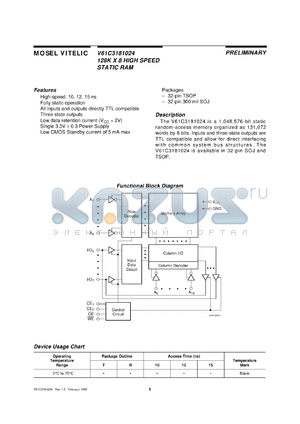 V61C3181024-12R datasheet - 128K x 8 high speed static RAM