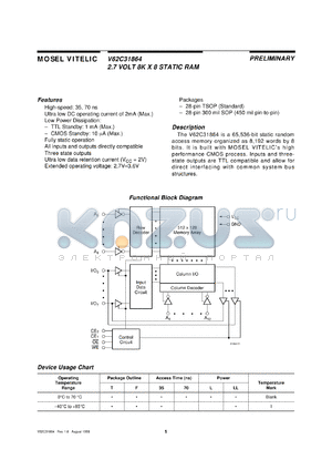 V62C31864L-70FI datasheet - 2.7K 8K x 8 static RAM