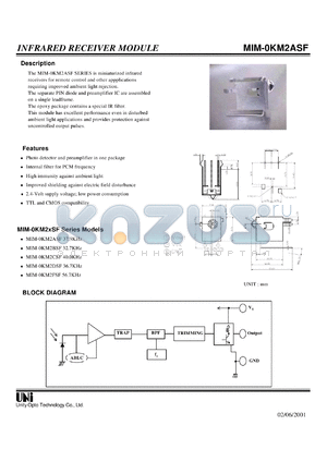 MIM-0KM2BSF datasheet - Infrared receiver module, TTL and CMOS compatibility, 32.7KHz