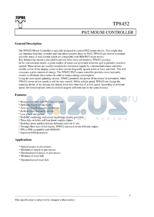 TP8452CP datasheet - PS/2 mouse controller