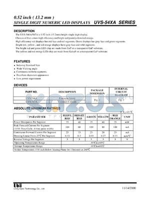 UVS-546AHR datasheet - Single digit numeric LED display