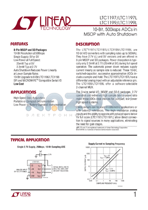 LTC1197IMS8 datasheet - 10-Bit, 500ksps ADCs in MSOP with auto shutdown