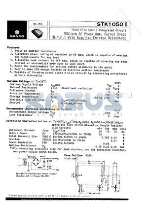 STK-1050II datasheet - 50 W AF power amplifier output stage (DPP) with built-in emitter resistance