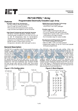 PA7140FI-20 datasheet - 20ns programmable electrically erasable logic array