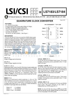 LS71843-S datasheet - Quadrature clock converter