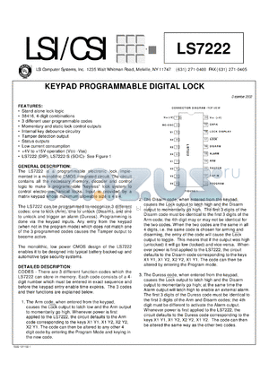 LS7222-S datasheet - Keypad programmable digital lock