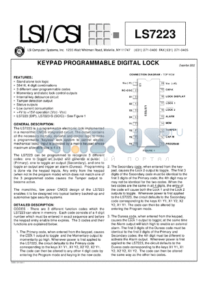 LS7223-S datasheet - Keypad programmable digital lock