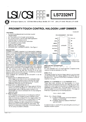 LS7232NT-S datasheet - Proximity/touch control halogen lamp dimmer