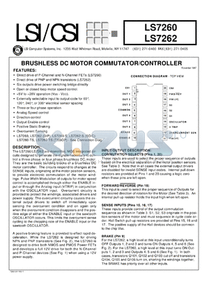LS7260-S datasheet - Brushless DC motor commutator/controller