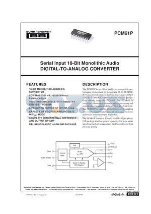 PCM61P-K datasheet - Serial input 18-Bit monolithic audio digital-to-analog converter