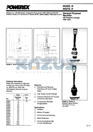 1N3261R datasheet - 100V, 160A general purpose single diode