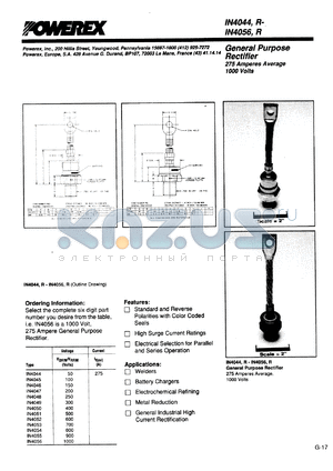 1N4051R datasheet - 500V, 275A general purpose single diode