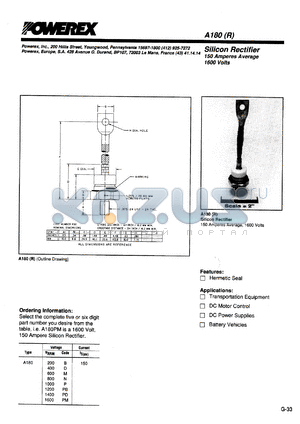 A180B datasheet - 200V, 150A general purpose single diode