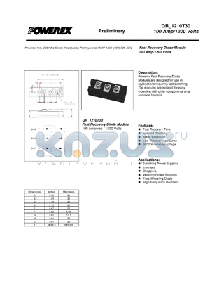 QRC1210T30 datasheet - 1200V, 100A fast recovery common cathode diode
