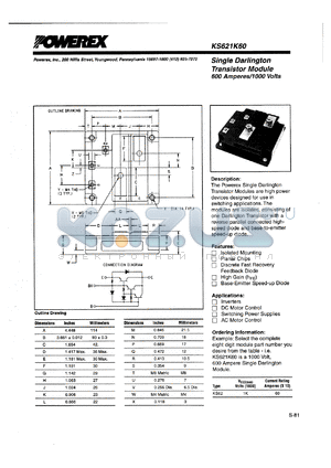KS621K60 datasheet - 1000V, 600A Single Darlington transistor module
