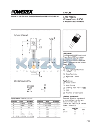 CR6CM-8 datasheet - 400V, 6A low power SCR