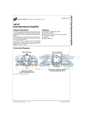 LM747AH datasheet - Dual operational amplifier