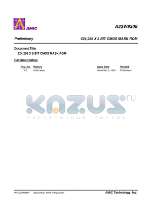 A23W9308M datasheet - 120ns/5.0V; 150ns/3.0V 254,288 x 8bit CMOS MASK ROM