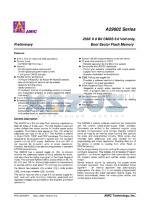 A29002L-100 datasheet - 100ns 20mA 256K x 8bit CMOS 5.0V-only