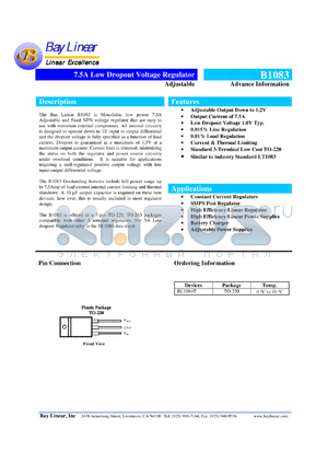 BL1084T-ADJ datasheet - Adjustable 7.5A low dropout voltage regulator