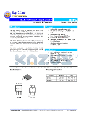 B1086T-3.3 datasheet - 3.3V 1.5A low dropout voltage regulator