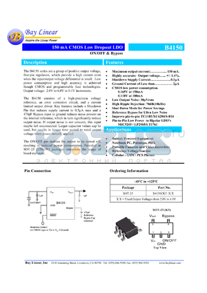 B4150CK5-2.2 datasheet - 2.2V 150mA CMOS low dropout LDO