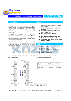 ICL7107P datasheet - 3-1/2 digit LCD/LED display A/D converter