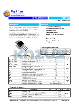 IRL540T datasheet - 28A 100V power MOSFET