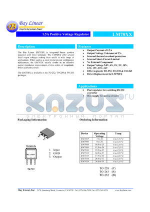 LM7805T datasheet - 7-20V 1.5A positive voltage regulator