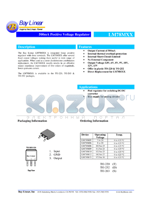 LM78M05T datasheet - 7-20V 500mA positive voltage regulator