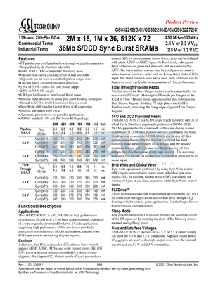 GS832236C-225I datasheet - 225MHz 6.5ns 1M x 36 36Mb SCD/DCD pipelined/flow through SRAM