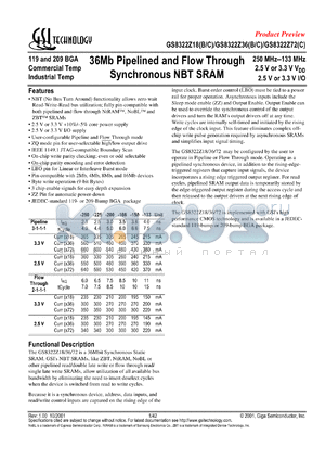 GS8322Z36C-200 datasheet - 200MHz 7.5ns 1M x 36 36Mb NBT pipelined/flow through SRAM