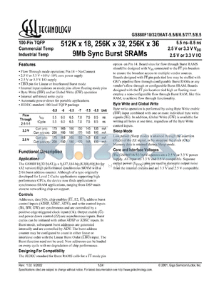 GS880F36AT-7.8 datasheet - 7.8ns 256K x 36 8Mb sync burst SRAM