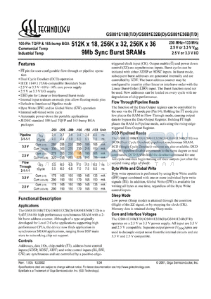 GS881E36BD-133I datasheet - 133MHz 8.5ns 256K x 36 9Mb sync burst SRAM