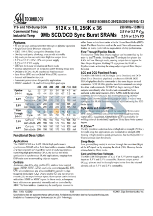 GS88218BB-225I datasheet - 225MHz 6ns 512K x 18 9Mb SCD/DCD sync burst SRAM