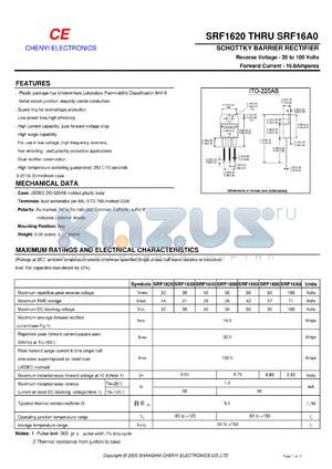 SRF1680A datasheet - Schottky barrier rectifier. Common anode. Max repetitive peak reverse voltage 80 V. Max average forward rectified current 16.0 A.