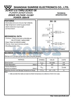 2CW37-8.2B datasheet - Planar zener diode. Zener voltage Vz = 8.10-8.70 V. Zener current Iz = 5 mA.