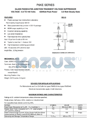 P6KE180AC datasheet - 180 V, 1 mA, glass passivated junction transient voltage suppressor