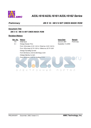 A23L16161V-70 datasheet - 70ns 2M x 16 / 4M x 8 bit CMOS MASK ROM