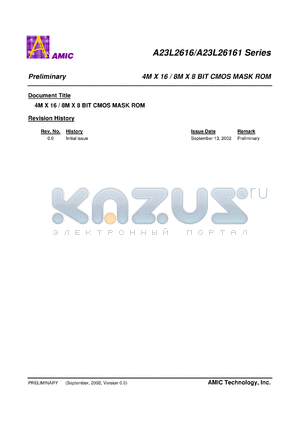 A23L2616M-70 datasheet - 70ns 4M x 16 / 4M x 8 bit CMOS MASK ROM