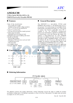 AM24LC08N8A datasheet - 2.7-5.5V 2-wire serial 8K-bits (1024 x 8) CMOS electrically erasable PROM