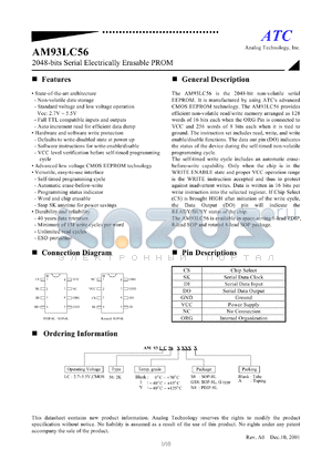 AM93LC56S8A datasheet - 2.7-5.5V; type: 56:2K; 2048-bit serial erasable PROM