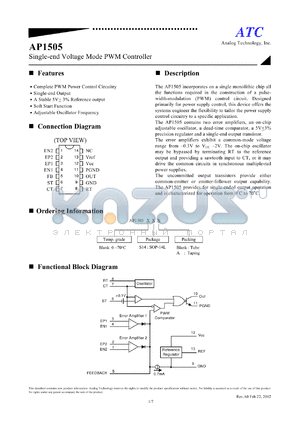 AP1505S14 datasheet - Single-end voltage mode PWM controller