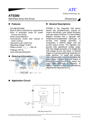 ATS280I5A datasheet - 3-28V hall-effect smart fan driver